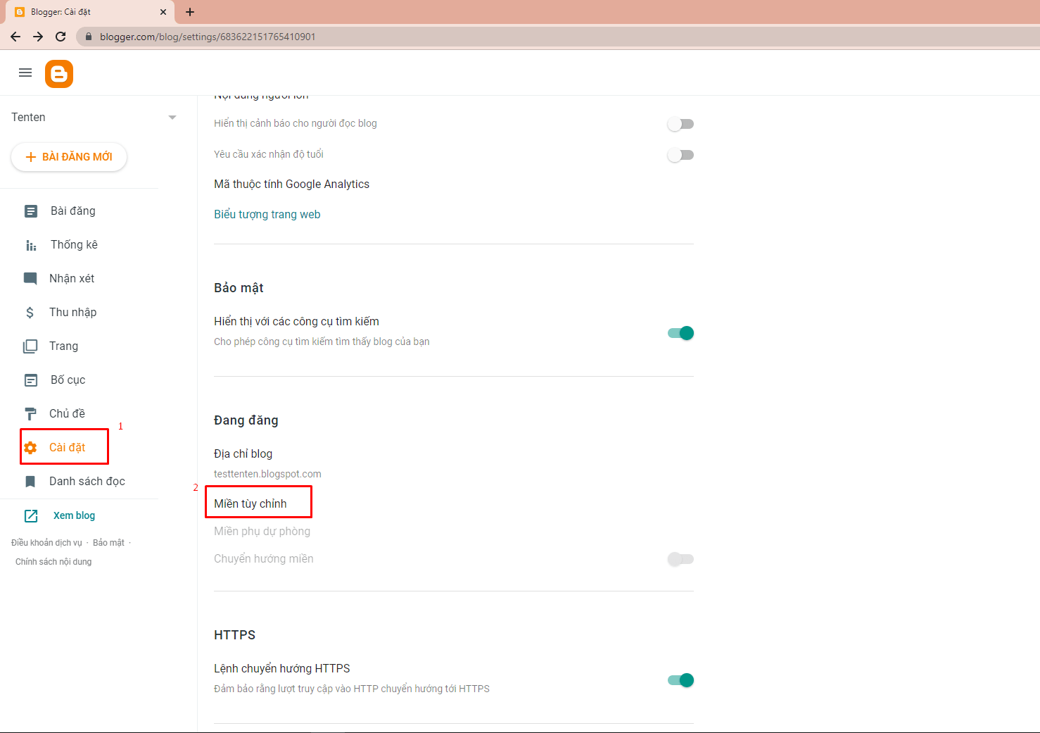 cấu hình tên miền vào blogger 3